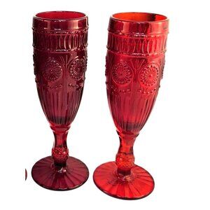 The Pioneer Woman Adeline Red Glass Champagne Flutes Set of 2 Valentine Decor